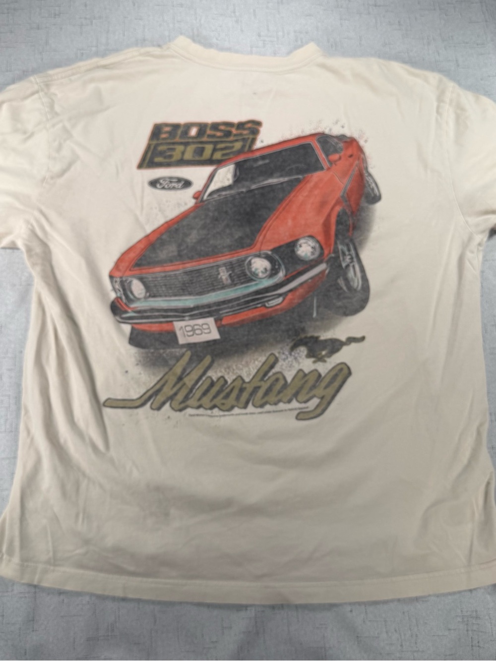 Hollister Ford Cream Short Sleeve Tee with Red Mustang Graphic
